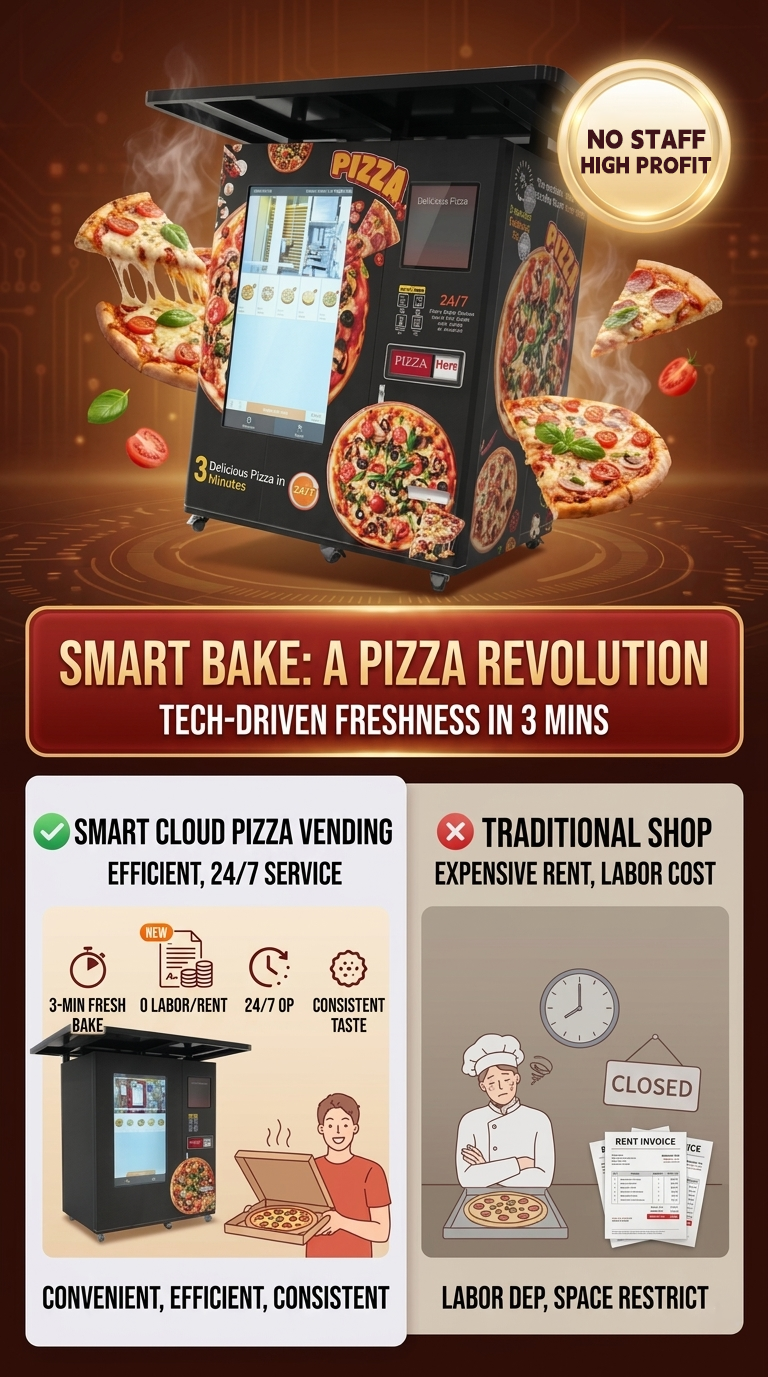 NOVA pizza vending machine advantages over traditional pizza shops
