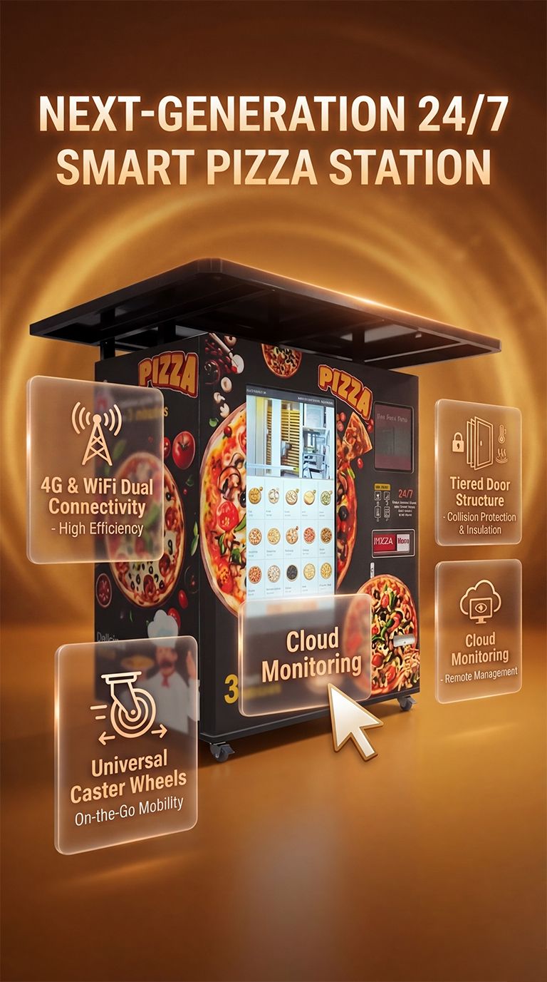 NOVA pizza vending machine with 4G WiFi cloud monitoring insulated door and wheels