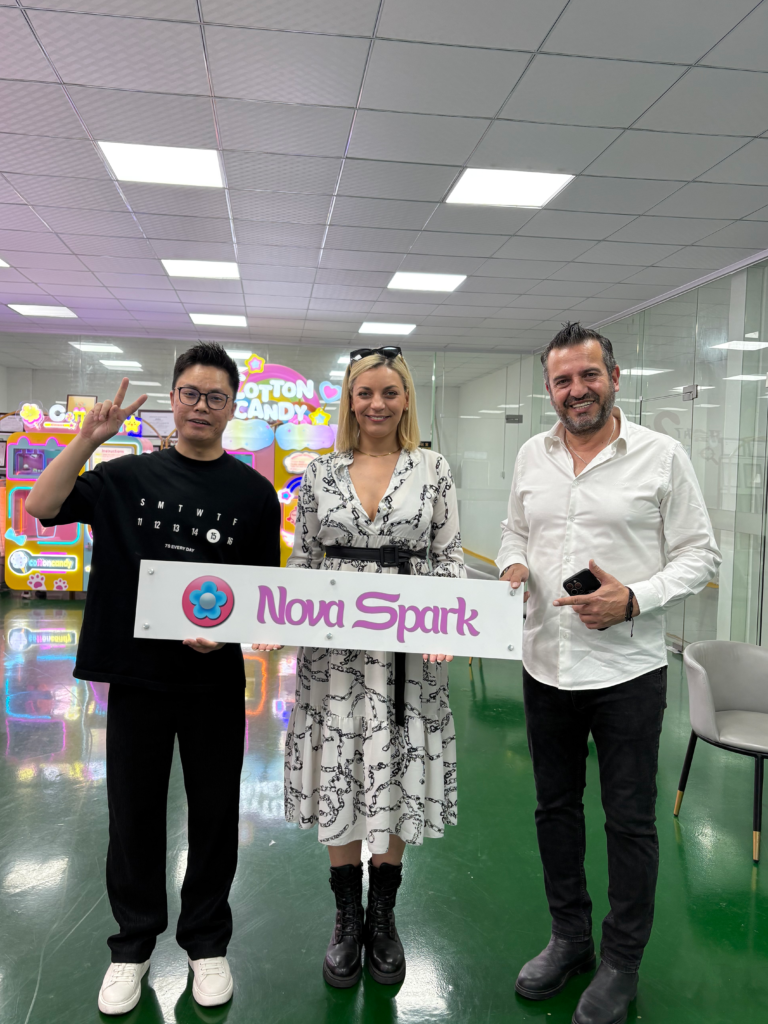 Customer visiting Nova Vending factory after testing the machine