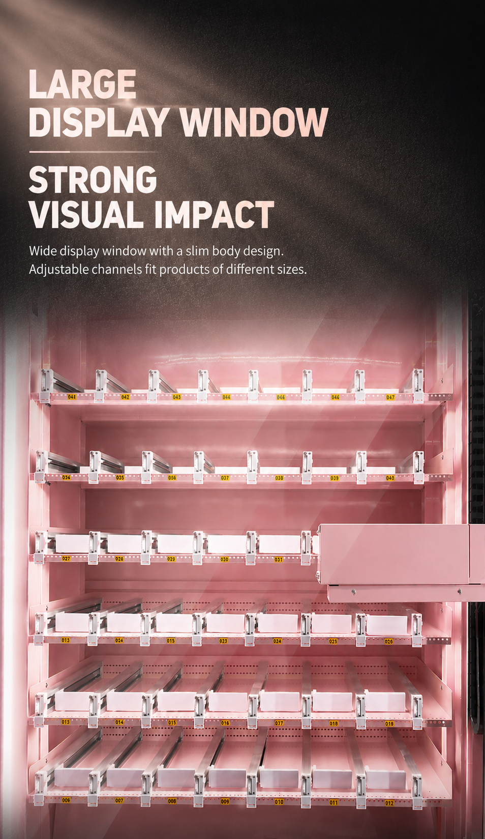 Nova Vending perfume vending machine large display window with adjustable product channels and illuminated cabinet