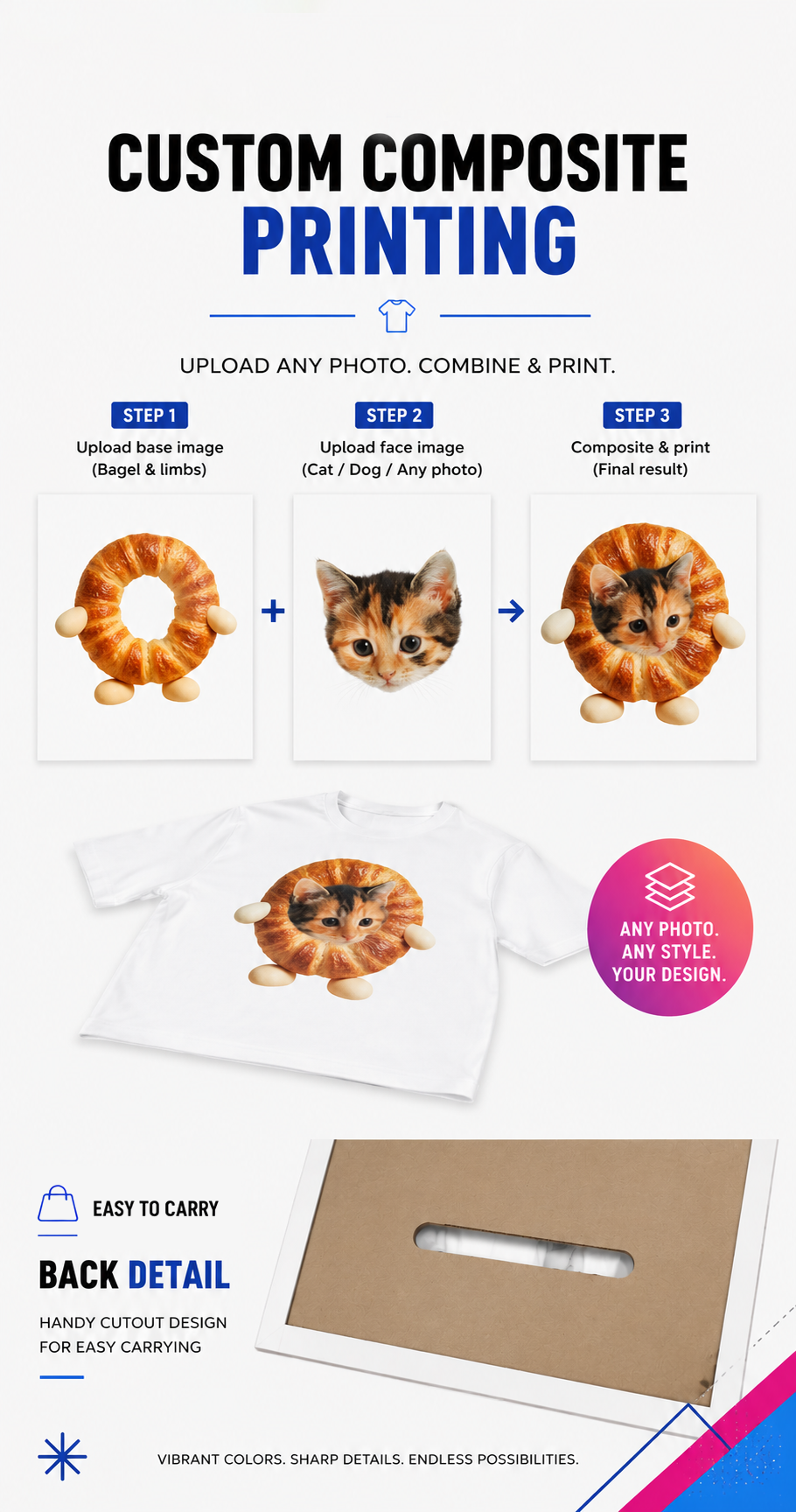 Nova Vending T-Shirt Printing Vending Machine composite printing feature showing upload photo, combine design, and print custom T-shirt