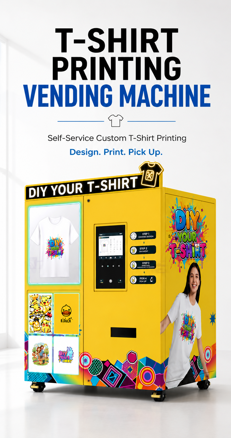 Nova Vending T-Shirt Printing Vending Machine for self-service custom T-shirt design, printing, payment, and pickup